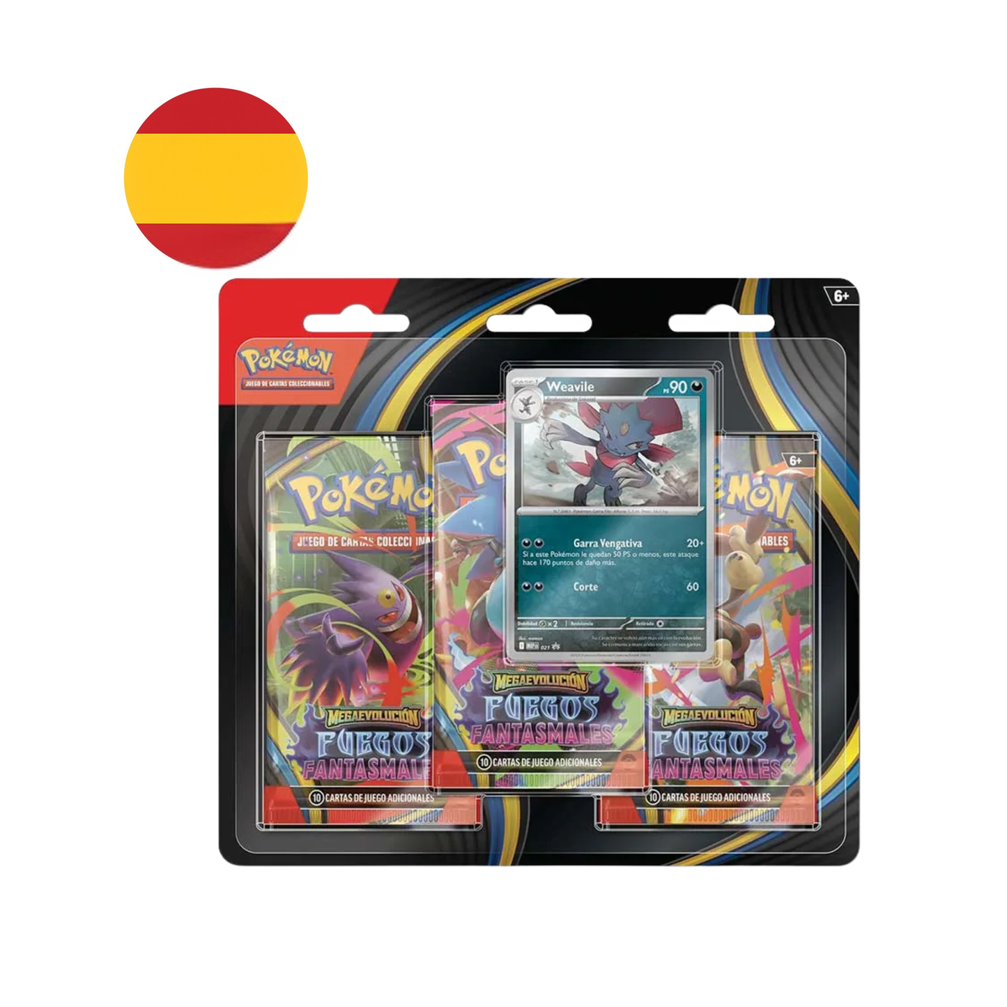 Blister 3 sobres Weavile Fuegos Fantasmales (Phantasmal Flames) - Pokémon TCG Español